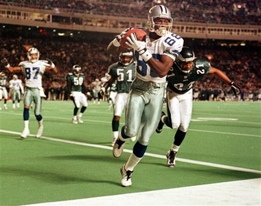 Michael Irvin Hall of Fame Dallas Cowboys Michael Irvin fields a pass for a touchdown against the Philadelphia Eagles during the first quarter of their game in Philadelphia, in this Nov. 2, 1998 file photo. Irvin was elected to the Pro Football Hall of Fame on Saturday, Feb. 3, 2007. (AP Photo/Chris Gardner)