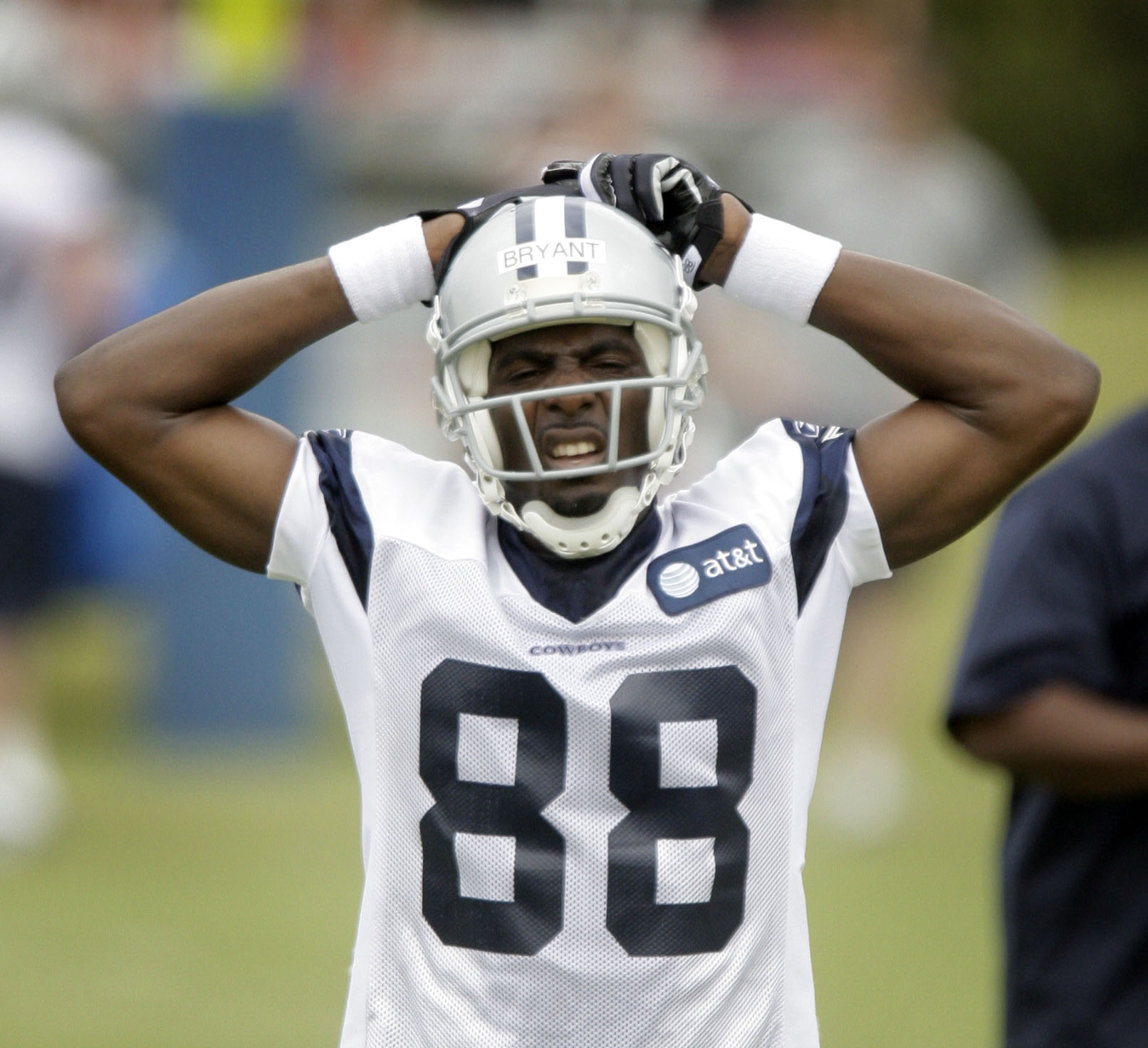 Dallas Cowboys first round draft pick Dez Bryant gets winded during Dallas Cowboys Rookie Camp at Valley Ranch in Irving, Texas on April 30, 2010.(Michael Ainsworth/The Dallas Morning News)